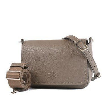TORY BURCH THEA 荔枝紋雙背帶翻蓋斜背包-可可色