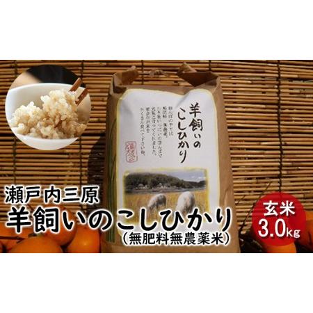 ふるさと納税 瀬戸内三原 羊飼いのこしひかり（無肥料無農薬米）玄米3kg 広島 瀬戸内ビオファーム 広島県三原市