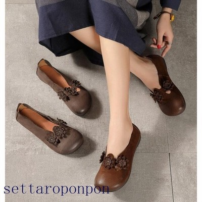 パンプス 春新作 花モチーフぺたんこ 婦人靴 本革牛革コンフォートシューズ 春 秋 カジュアルシューズ 花飾り おしゃれ レトロ 2点 通販 Lineポイント最大get Lineショッピング