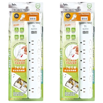 RONEVER 7切6座延長線 3孔 ZPR-026-1  1.8m  白色  2條