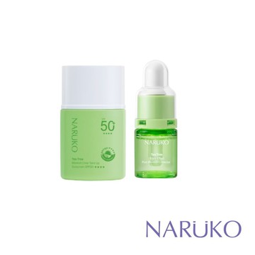 【NARUKO牛爾】茶樹抗痘潤色水防曬SPF50+****30ml+茶樹三酸AI痘印美白安瓶12ml(痘痘/遮瑕/防曬)