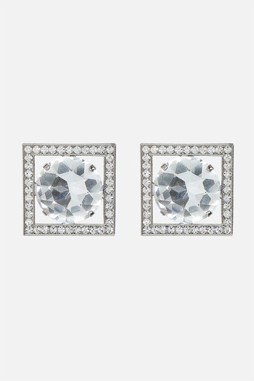 ALESSANDRA RICH crystal-embellished brass square earrings Woman