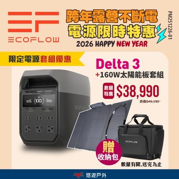 【EcoFlow】Delta 3 戶外儲能電源 EFDT3+160W太陽能板+包 組合優惠 行動電源 5年保固  停電應急 露營 悠遊戶外