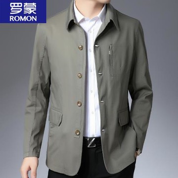 羅蒙純色外套男春秋季2025新款潮流翻領商務休閑中年爸爸裝夾克潮