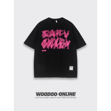 暮光之境 WOODOO 設計師品牌 校園多色字母印花情侶 男女短袖T恤