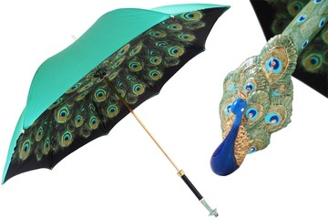 Pasotti 葩莎帝 青色伞面 豪华孔雀伞手柄 晴雨伞