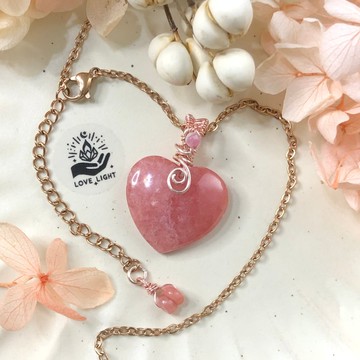 紅紋石愛心項鍊 天然石手工製作 不鏽鋼項鍊 銅線編織