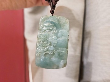 【親翠】天然翡翠 滿綠山水牌多木包掛/車掛/吊飾  畢業禮物