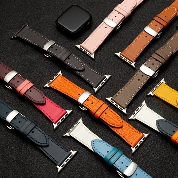 優購生活~適用Apple Watch蘋果真皮表帶時尚表帶蝴蝶扣款蘋果表帶Apple Watch1/2\3\4\5\6\se代1176錶帶 皮帶 尼龍帶 硅膠錶帶 佳明 錶扣拆裝工具 現貨