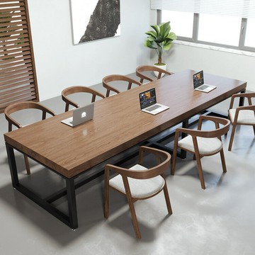 ??快速出貨 可開發票 簡約復古實木會議桌椅組合現代接待室會議洽談桌多人長方形工作臺