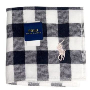 RALPH LAUREN POLO  經典黑白格純棉小方巾