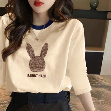 歐貨女裝新款純棉白色中袖上衣女七分袖t恤2025春秋季設計感小眾