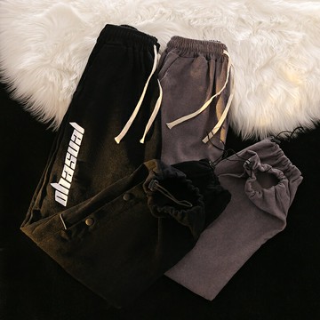 秋冬季炸街燈芯絨褲子男韓版潮流痞帥休閑學生直筒抽繩排扣運動褲