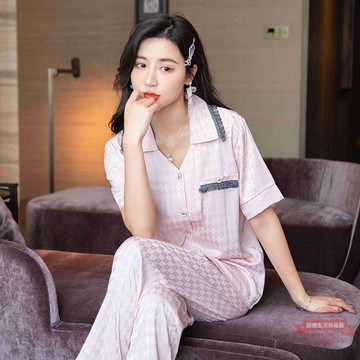 冰雪絲睡衣女夏季新款短袖簡約甜美小香風大碼薄款長款家居服套裝