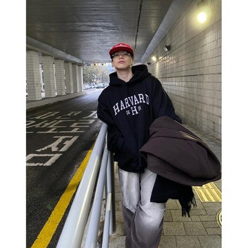 [HYC] 韓國 正韓 HARVARD 刺繡 文字 悠閒 連帽 帽t HOLY IN CODE 厚磅 內刷毛 連帽衛衣