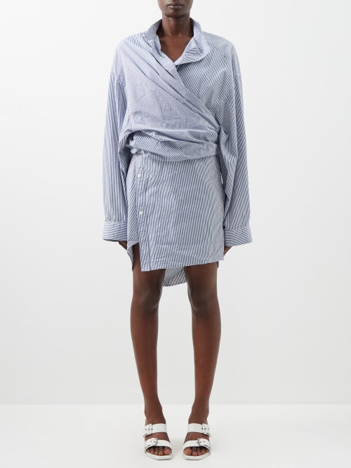 Balenciaga - Gathered Cotton-blend Poplin Shirt Dress - Womens - Blue White