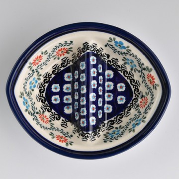 波蘭陶 典雅花團系列 二格分隔盤 18x15cm 波蘭手工製