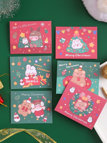 卡通ins風賀卡韓國創意圣誕節簡約生日祝福心愿留言感恩diy手寫小卡片可愛小熊