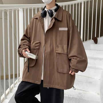大口袋工裝夾克男秋冬港風寬松學生百搭韓版潮牌復古休閑chic外套