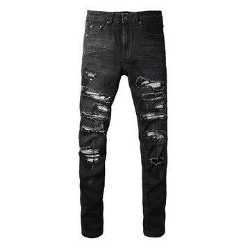 AMR jeans AMR pants torn jeans MX12高街破洞黑色牛仔褲子