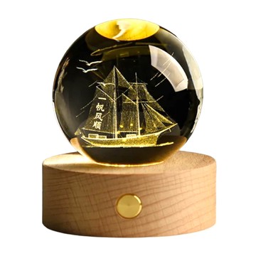 ALL SPLENDID 一帆風順 水晶球 6cm + USB實木燈座 7 x 2cm  一帆風順 透明色