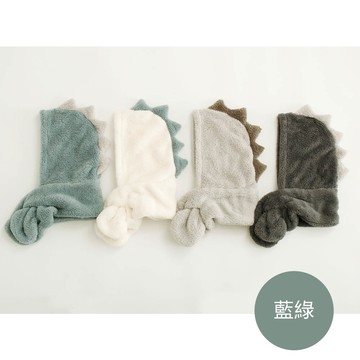 日本 AUBE - 保暖毛絨造型圍脖帽(親子通用款)-恐龍-藍綠