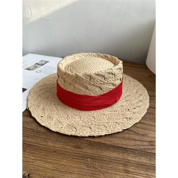 夏季拉菲草編平頂禮帽女韓版百搭出游遮陽防曬沙灘度假太陽帽子潮