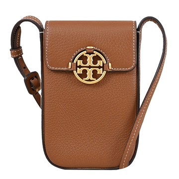 【福利品】TORY BURCH 84077 金屬LOGO翻蓋斜背手機包.咖