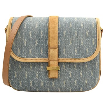 YSL 568604 Monogram All Over 丹寧印花斜背馬鞍扁包.藍駝