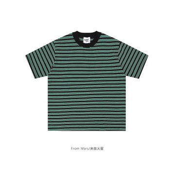From Mars 復古小眾設計感潮流條紋撞色圓領套頭寬松百搭短袖T恤