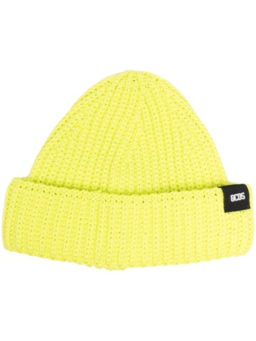 Gcds - logo-patch ribbed knit beanie - men - Polyamide/Cotton - One Size - Yellow