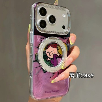 卡通 紫色 發財 多金公主 支點殼 防摔 氣墊殼 適用iPhone17 16 15 Pro Max手機殼 全包光面硬殼