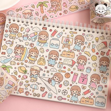 🍋檸檬青🍋新款現貨超可愛卡通軟萌多多系列8款4.5cm*3m自帶離型紙模切無需剪裁膠帶手帳裝飾素材