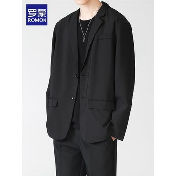 羅蒙休閑小西裝男士春秋潮流痞帥寬松外套男款抗皺免燙垂感小西服