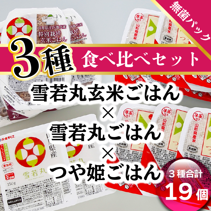 パックごはん食べ比べ　つや姫＆雪若丸＆雪若丸玄米（１９パック）