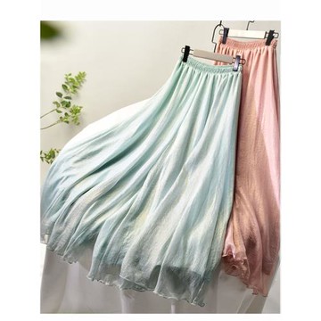 新中式寬松顯瘦珠光闊腿褲女國風休閑雪紡褲子松緊腰禪意大碼裙褲