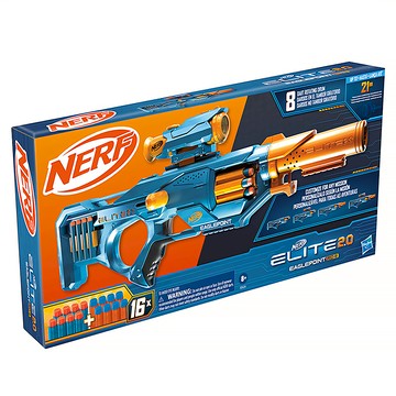 孩之寶 NERF 樂活打擊 菁英系列 鷹眼突擊 RD-8 射擊器 配備可拆卸瞄準鏡和槍管 8發強力彈鼓 附帶16發彈鏢  1盒