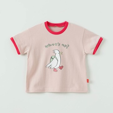 韓國 OZKIZ - 可愛印花純棉短袖上衣-書包小鳥-粉