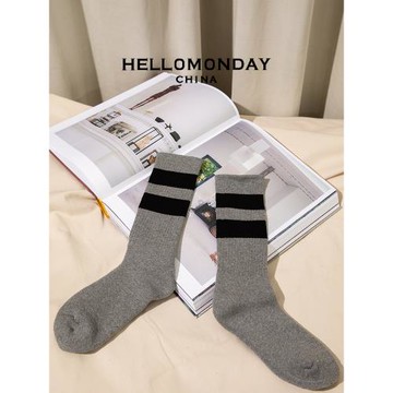 HELLO MONDAY襪子男春秋中筒潮流加厚毛圈秋冬運動長襪INS潮情侶