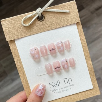 💟加一手工甲💅🏻純手工穿戴甲甲片星星粉色晶石貓眼美甲成品手工美甲指甲假貼純手工穿戴甲 0R8X