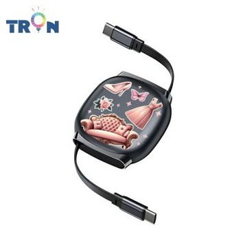 TRON 100W Type-C 伸縮快充線 1M 鈦黑色 家具餐具圖集-3 4檔長度調整 可充筆電 適用i15以上手機 平板