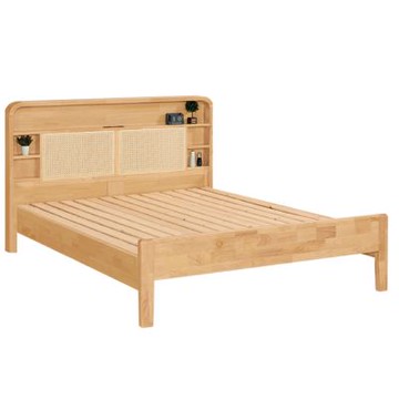 文創集 亞馬爾5尺雙人藤編實木床台-150x200x98cm免組