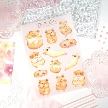 【可愛倉鼠】水彩插畫 和紙貼紙 手帳 軟萌 小動物 熊仔鼠