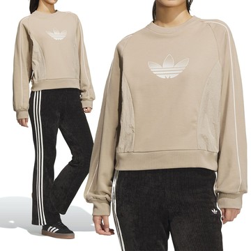 Adidas RS W SWEAT Crew 女款 卡其色 大學T 寬鬆 三葉草 亞規 運動 休閒 長袖 JN1646