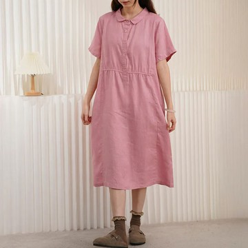 亞麻短袖洋裝045910
