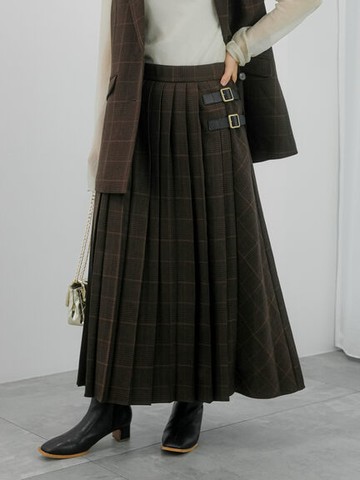 經典格紋百褶長裙(FC34L0L0180) - Te chichi