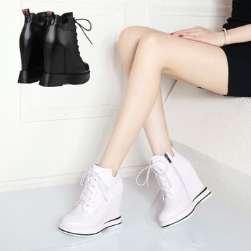 孟祈秋冬高跟真皮內增高12cm女鞋厚底高幫鞋休閑運動小碼旅游鞋子