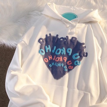 設計感小眾發泡愛心衛衣女秋季情侶寬松cec超火外套連帽上衣