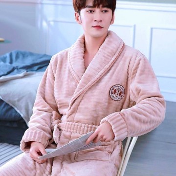 珊瑚絨睡袍男加厚睡袍睡衣家居服法蘭絨浴袍新款加絨秋冬季加大碼