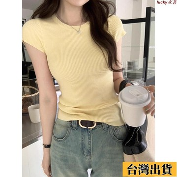 ⚡免運🌸時尚女裝⚡溫柔知性姐姐上衣修身短袖T恤 正肩 辣妹 冰絲針織 上衣女